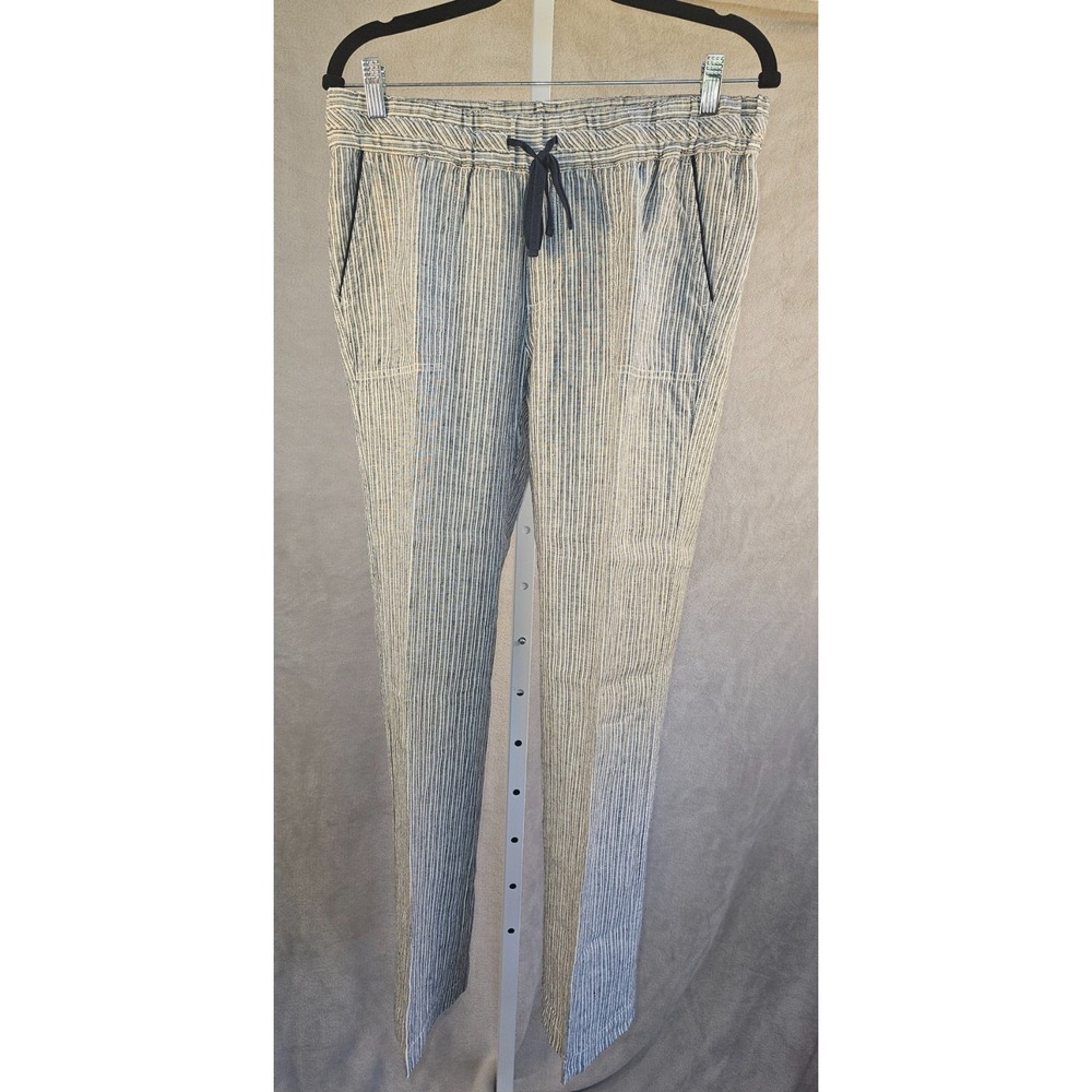 Caslon Women's Size PM Wide Leg Pants Linen Drawstring Waist Blue White Striped